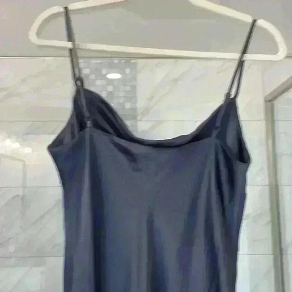 Express Charcoal Gray Satin Cowl Neck Front Side Slit Sleeveless Midi Slip Dress - Picture 7 of 12